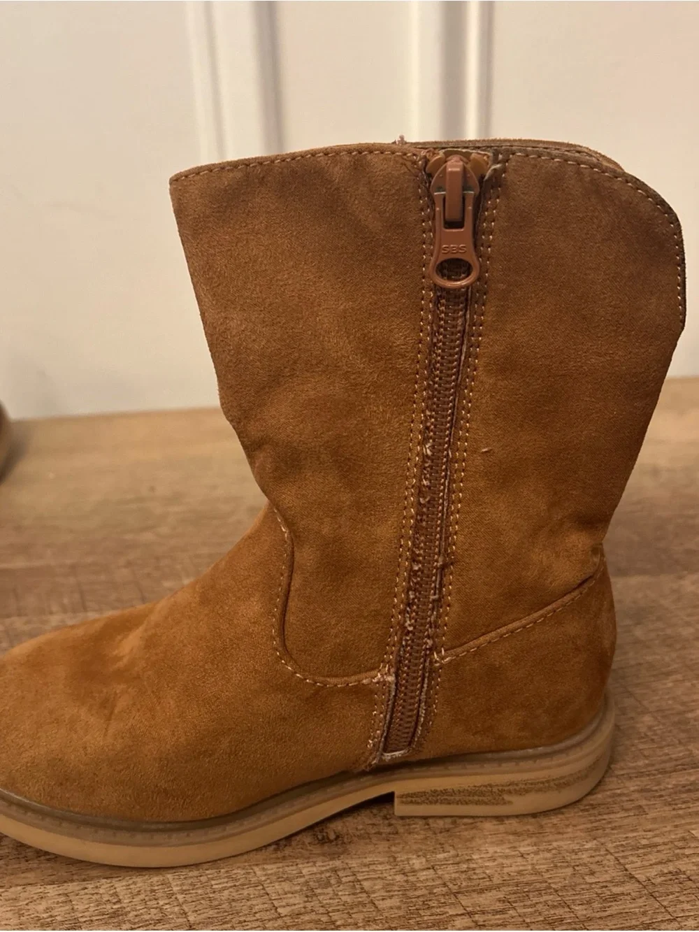 Cat & Jack Tan Suede Kids Zip Boots